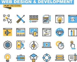 Symbole für Webdesign und -entwicklung, Programmierung, SEO, App-Entwicklung, Website-Wartung, Online-Sicherheit, Responsive Design, Hosting. vektor