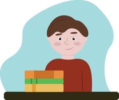 Illustration eines Jungen mit einem Stapel Büchern. minimalistischer Stil vektor