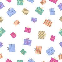 seamless mönster med presentförpackning. festliga föremål för födelsedagsfest vektor