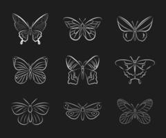 fjärils siluett samling vektor ikon doodle handritad kontur isolerad skiss insekt form vackert emblem designelement