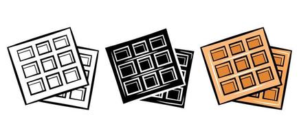 Waffel isolierte Icon-Set. Vektor-Süßigkeiten-Illustration. Logo Bäckerei Gestaltungselement. Menügrafik Zuckernahrung. Cartoon, flache Doodle-Zeichnung Umriss-Skizze-Stil. monochromer Emblemdruck. einfaches Frühstück vektor