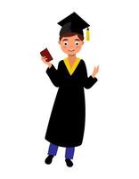 Absolvent Junge Charakter Vektor Student in schwarzer Robe und Mütze Hochschulabschlussfeier tragen fröhliche glückliche Person Mann
