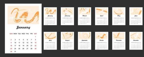 2022 år amerikansk vecka kalendermall abstrakt svart arrangör vektor planerare månadsdatum borste textur grafisk design