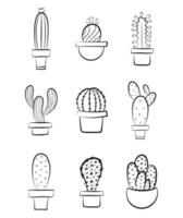 kaktus doodle ikonuppsättning vektor