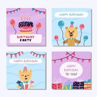 et av födelsedagskort, affisch, mall, gratulationskort, söt, ballonger, djur, vektorillustrationer vektor