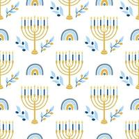 Chanukka-Vektor nahtlose Muster. verschiedenes objekt des jüdischen lichterfestes im flachen stil vektor