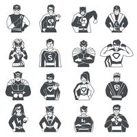 Superhero Black White Icons Set vektor