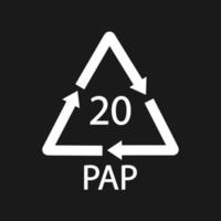 Papierrecyclingsymbol Pap 20. schwarze Vektorillustration vektor