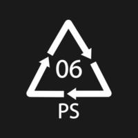 ps 06 Recycling-Code schwarzes Symbol. Kunststoff-Recycling-Vektor-Polystyrol-Zeichen. vektor