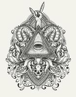 illustration vektor illuminati ögon med antik gravyr prydnad