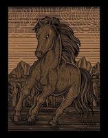 illustration vintage häst med gravyr stil vektor