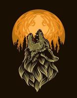 Illustration Vektor brüllender Wolf im Mond