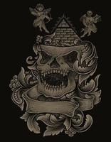 Illustration Totenkopf illuminati mit Vintage Gravur Ornament vektor