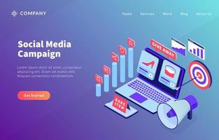 sociala medier e-handelskampanjkoncept för webbplatsmall eller landningshemsida vektor