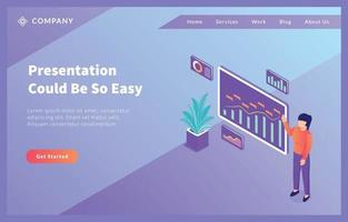 Frau gibt Präsentation mit Diagramm- und Diagrammdatenanalyse für Website-Vorlage oder Landing-Homepage vektor