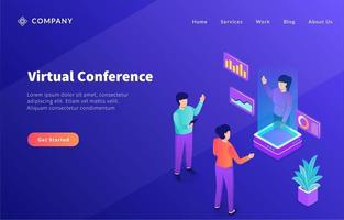 virtuell konferens med hologramteknologi framtid för webbplatsmall eller landningshemsida vektor