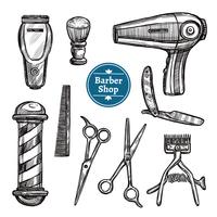 Barber Shop Set Doodle Sketch Icons vektor