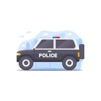 Vektorillustration eines Polizeiautos, das mit Stadtlandschaftsillustrationselementen als Hintergrund im Thema der Vektorillustration der Polizei auf Patrouille verziert ist vektor