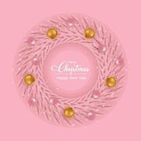 Weihnachtsrosa-Kranz-Design mit rosa und goldenen Dekorationslichtkugeln. rosafarbenes Girly-Kranzdesign mit goldenen Lichtkugeln. Weihnachtskranzdesign mit Kalligraphie und rosafarbenem Hintergrund. vektor