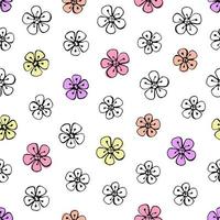 Blumen Doodle-Muster. Illustration für Druck, Hintergründe, Cover, Verpackungen, Grußkarten, Poster, Aufkleber, Textilien, saisonales Design. isoliert auf weißem Hintergrund. vektor