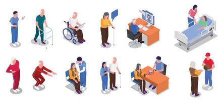 äldre människor sjukvård isometrisk vektor