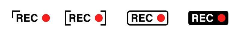 Aufnahme-Zeichen-Symbol. Symbol für die Videoaufzeichnung der Kamera mit rotem Logo. Rec-Symbol-Vektor-Illustrationen.