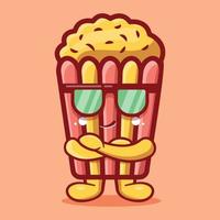 Super cooles Popcorn-Maskottchen isolierte Karikatur im flachen Stil vektor