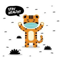 Illustration eines süßen Tigertiers, mögen Sie immer gesund sein, Freundlichkeit verbreiten, kann für Grußkarten, Banner, Poster oder andere Designanforderungen verwendet werden. vektor