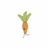 lustige Karotte mit laufenden Augen und hält seinen Kopf. lustiges Obst und Gemüse mit einem Gesicht. eine Figur für Kinder. vektor