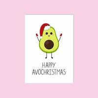 Avocado in einer Weihnachtsmütze. die inschrift frohe weihnachten und ein gutes neues jahr. grußkarte für das neue jahr. vektor