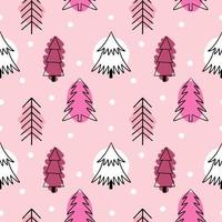 rosa sömlösa mönster med söta julgranar. träd i stil med doodle. bakgrund för utskrift på tyg, tapeter, förpackningspapper. vektor