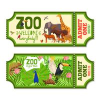 Bunte Zoo-Tickets mit tropischem Hintergrund vektor