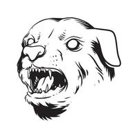 ein bedrohliches Hundegesicht. eine handgezeichnete Illustration eines wilden Tierkopfes. Strichzeichnungen für Emblem, Poster, Aufkleber, Tätowierung usw. vektor