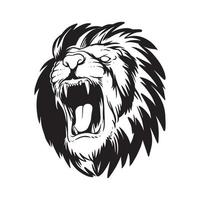 ein brüllender Löwe, der König des Dschungels. eine handgezeichnete Illustration eines wilden Tierkopfes. Strichzeichnungen für Design. vektor