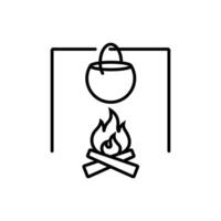 Kochen am Lagerfeuer. eine Sammlung von bearbeitbaren Symbolen für Outdoor-Aktivitäten, Wandern usw. Einfache und minimalistische Illustration für ein Logo auf der ui ux-Anwendung von Erholungs- und Reisediensten. vektor