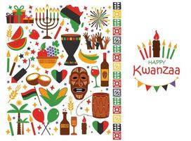 Vektor-Illustration Sammlung von glücklichen Kwanzaa. Feiertagssymbole auf weißem Hintergrund. Vektor-Illustration. vektor