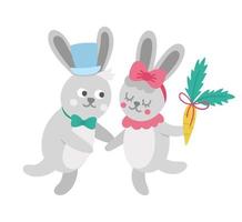 vektor söta kaniner par. älskande djur par illustration. kärleksförhållande eller familjekoncept. kramar harar isolerad på vit bakgrund. roliga alla hjärtans dag karaktärer.