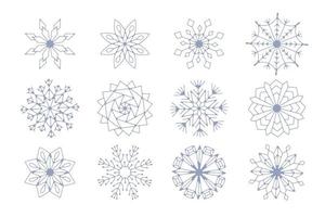 söt snöflinga stor uppsättning juldesign för vintersemestern vektor