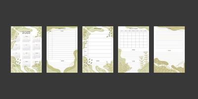 2025-Kalender und tägliche wöchentliche Monatsplaner-Kollektion mit trendigen handgezeichneten organischen Formen und floralen botanischen Elementen in pastellneutraler Palette vektor