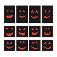 Halloween Kürbisgesicht Jack-o-Laterne auf schwarzen Grußkarten vektor