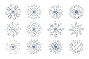 Satz Winterschneeflocken, Weihnachtsschneefalldesign für Feiertagsgrüße und Druckverpackungen und -karten vektor