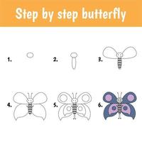 Schritt für Schritt Schmetterling für Kinder zeichnen vektor
