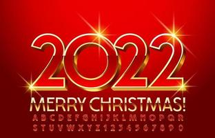 jul gratulationskort gott nytt år 2022 glänsande rödguld teckensnitt vektor