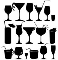 Cocktail-Weinglas-Silhouette-Zeichen. Cocktail-Drink-Glas-Set. vektor