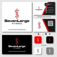 Buchstabe l Monogramm und Nummer 7 Hantel Fitness Logo Design mit Visitenkartenvorlage. vektor