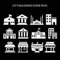 Satz von Gebäuden Stadt Icons Pack vektor