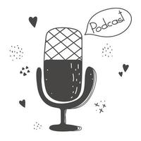 Mikrofon-Doodle. Online-Bildungskonzept und Dekoration. Podcast und Sendung vektor