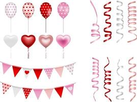 uppsättning av isolerade ballonger serpentiner och vimplar alla hjärtans dag eller fest element