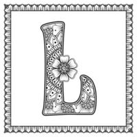 Buchstabe l aus Blumen im Mehndi-Stil. Malbuchseite. Umrisse Hand-Draw-Vektor-Illustration. vektor