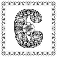 Buchstabe c aus Blumen im Mehndi-Stil. Malbuchseite. Umrisse Hand-Draw-Vektor-Illustration. vektor